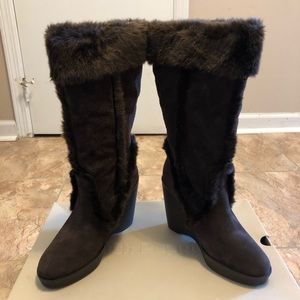 Hush Puppies Knee High Fur Wedge Boots (NWT)